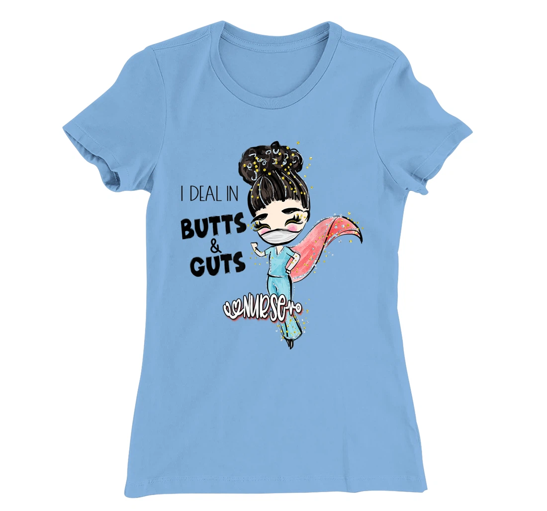 Butts and Guts Gastroenterology Endoscopy Black Hair Nurse T-Shirt, Women T-Shirt