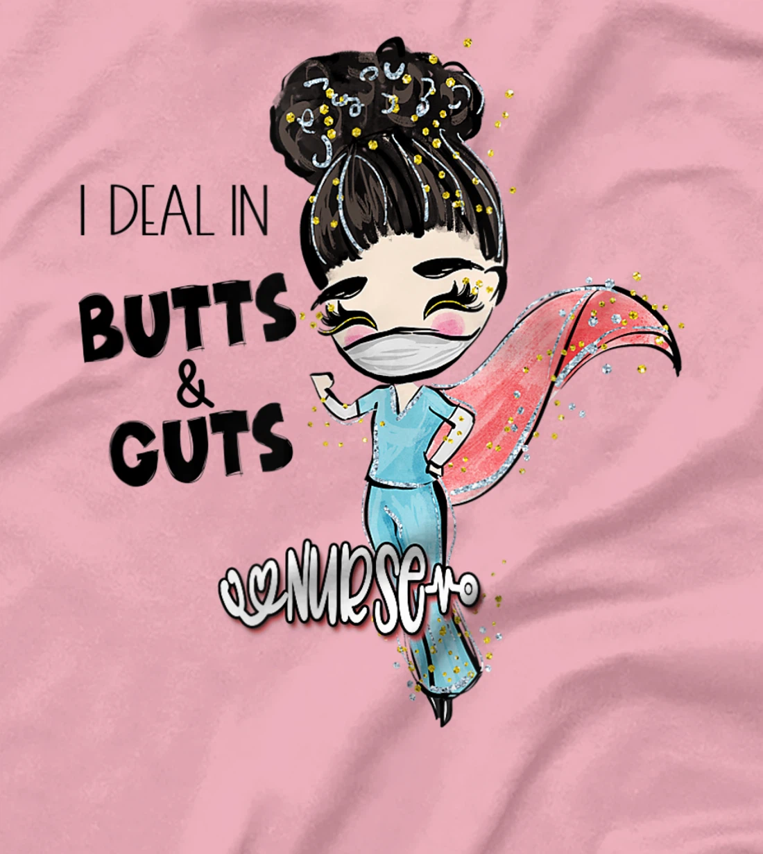 Butts and Guts Gastroenterology Endoscopy Black Hair Nurse T-Shirt, Women T-Shirt