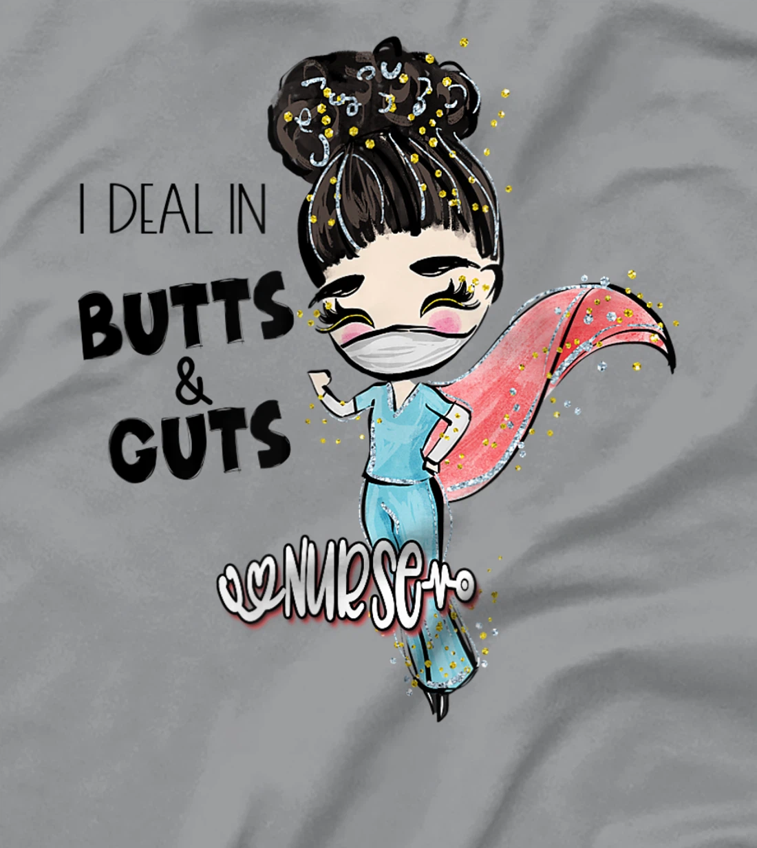 Butts and Guts Gastroenterology Endoscopy Black Hair Nurse T-Shirt, Women T-Shirt