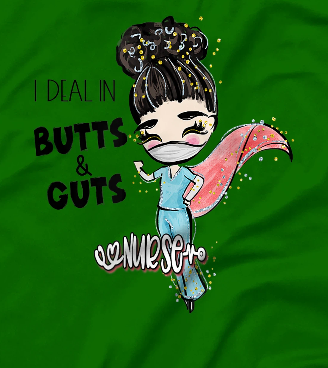 Butts and Guts Gastroenterology Endoscopy Black Hair Nurse T-Shirt, Women T-Shirt
