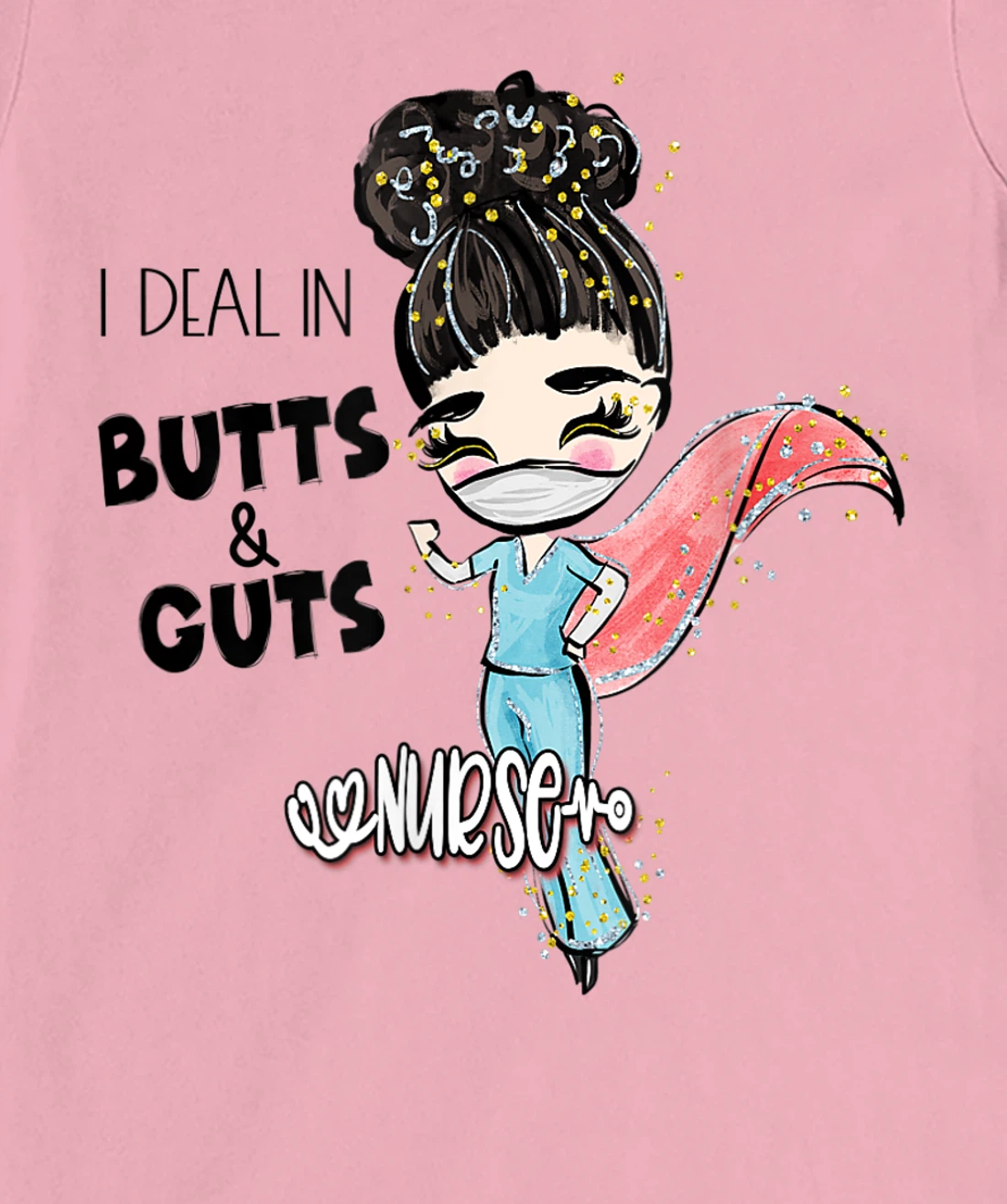 Butts and Guts Gastroenterology Endoscopy Black Hair Nurse T-Shirt, Women T-Shirt