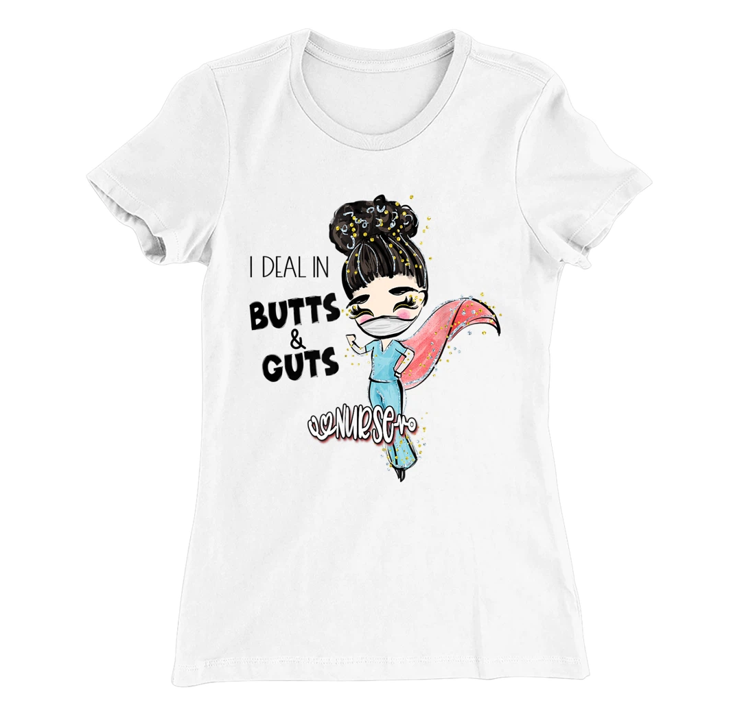 Butts and Guts Gastroenterology Endoscopy Black Hair Nurse T-Shirt, Women T-Shirt