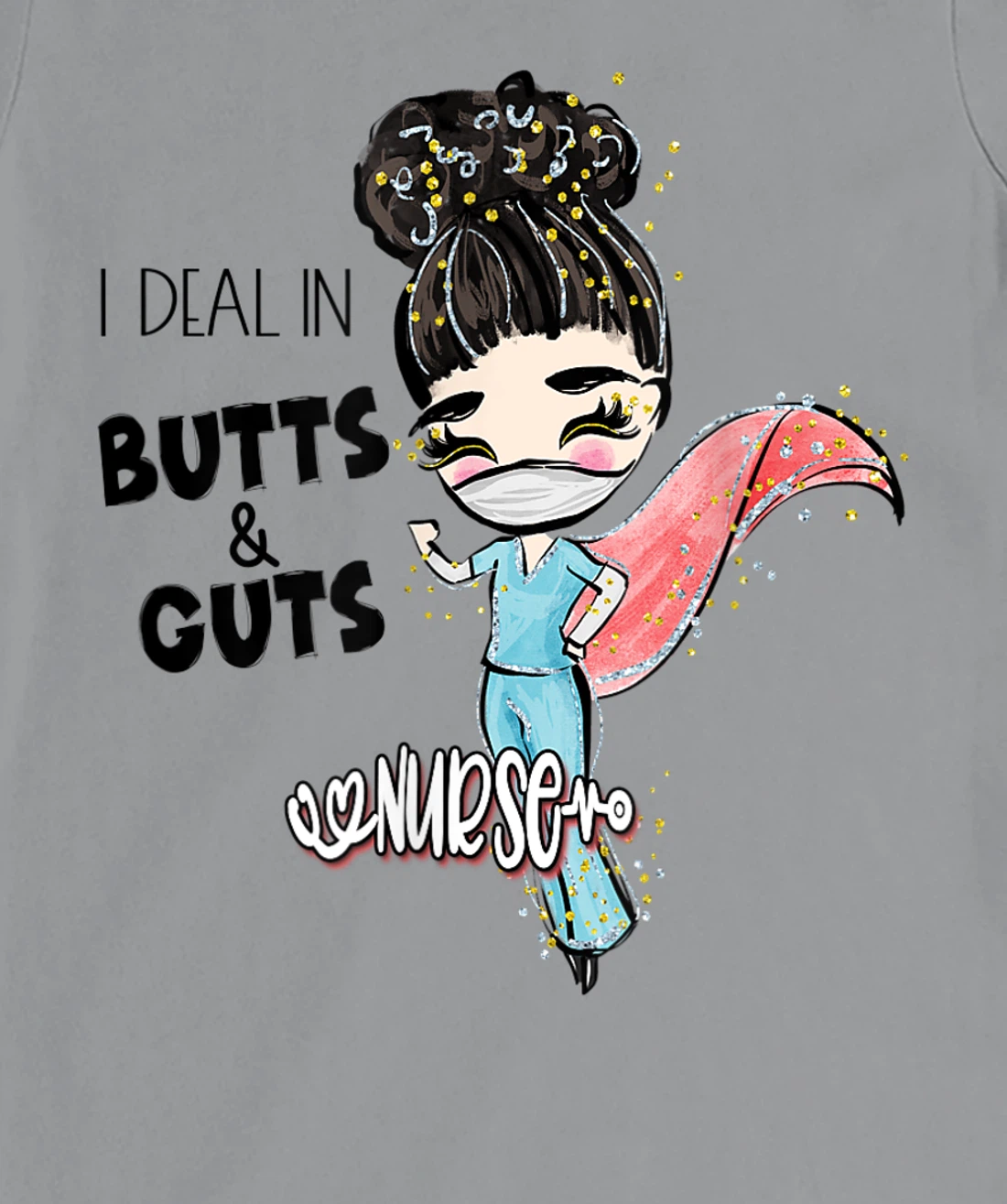 Butts and Guts Gastroenterology Endoscopy Black Hair Nurse T-Shirt, Women T-Shirt