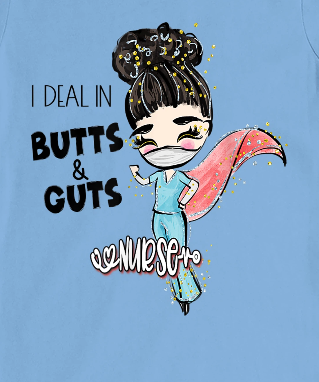 Butts and Guts Gastroenterology Endoscopy Black Hair Nurse T-Shirt, Women T-Shirt