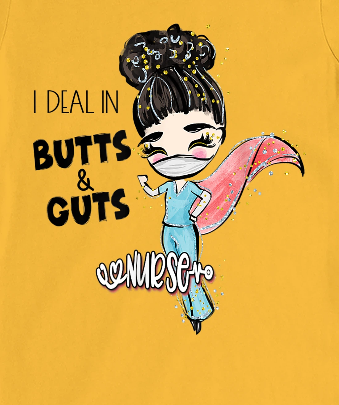 Butts and Guts Gastroenterology Endoscopy Black Hair Nurse T-Shirt, Women T-Shirt