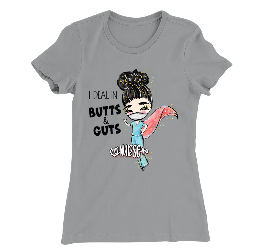 Butts and Guts Gastroenterology Endoscopy Black Hair Nurse T-Shirt, Women T-Shirt