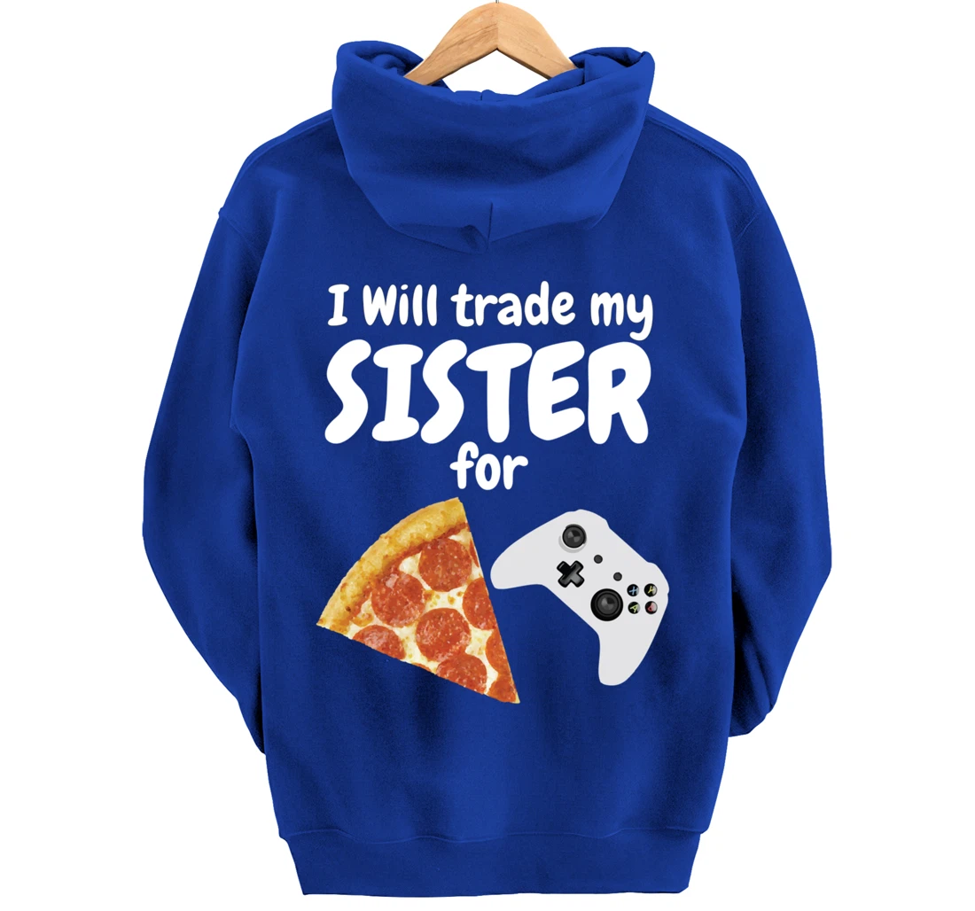 Gamer Pizza Sister Boys Video Game Funny Brother Pepperoni Pullover Hoodie