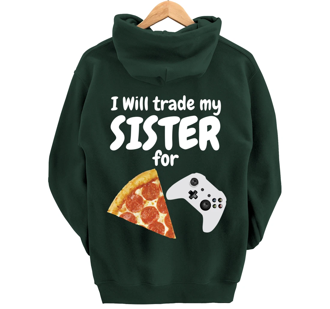 Gamer Pizza Sister Boys Video Game Funny Brother Pepperoni Pullover Hoodie