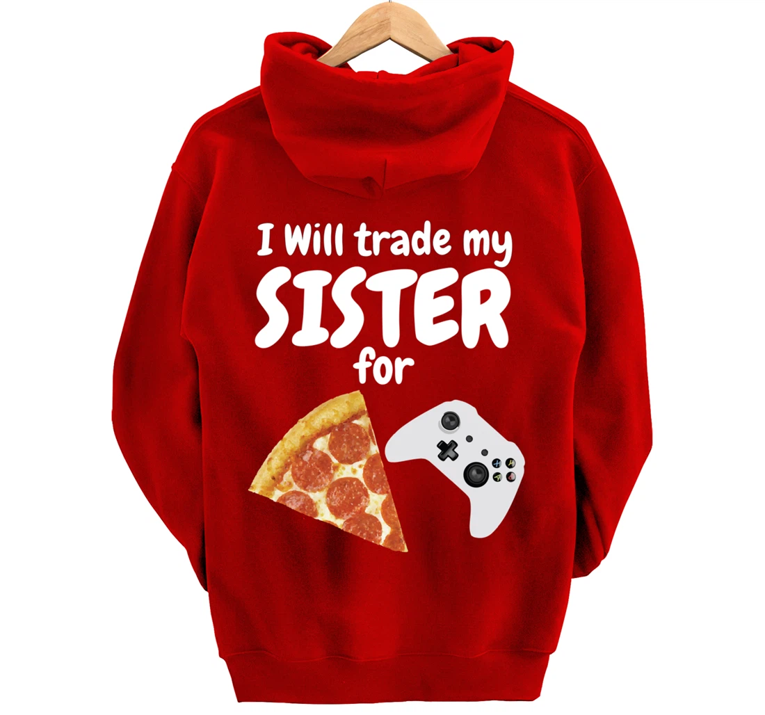 Gamer Pizza Sister Boys Video Game Funny Brother Pepperoni Pullover Hoodie