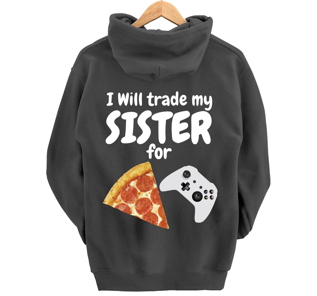 Gamer Pizza Sister Boys Video Game Funny Brother Pepperoni Pullover Hoodie