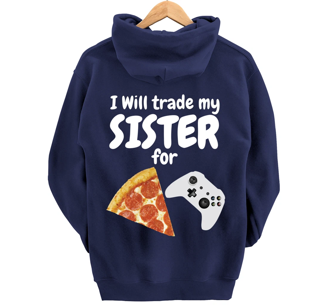 Gamer Pizza Sister Boys Video Game Funny Brother Pepperoni Pullover Hoodie