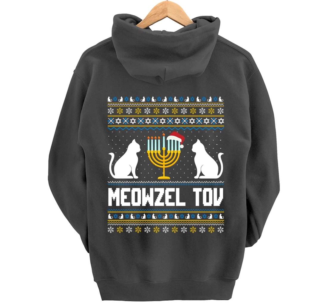 Funny Ugly Hanukkah Sweater Meowzel Tov Chanukah Jewish Cat Pullover Hoodie