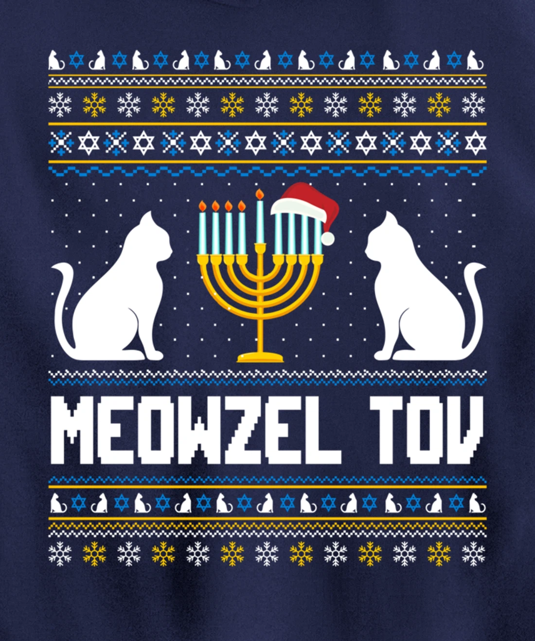 Funny Ugly Hanukkah Sweater Meowzel Tov Chanukah Jewish Cat Pullover Hoodie