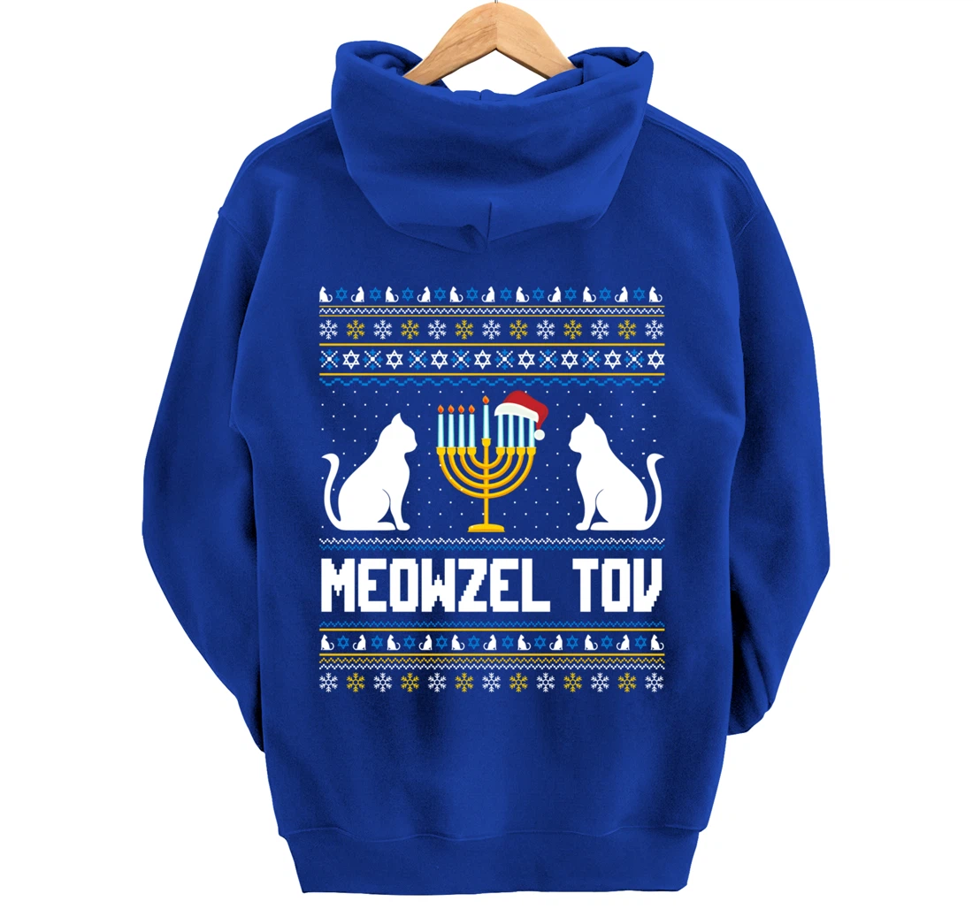 Funny Ugly Hanukkah Sweater Meowzel Tov Chanukah Jewish Cat Pullover Hoodie