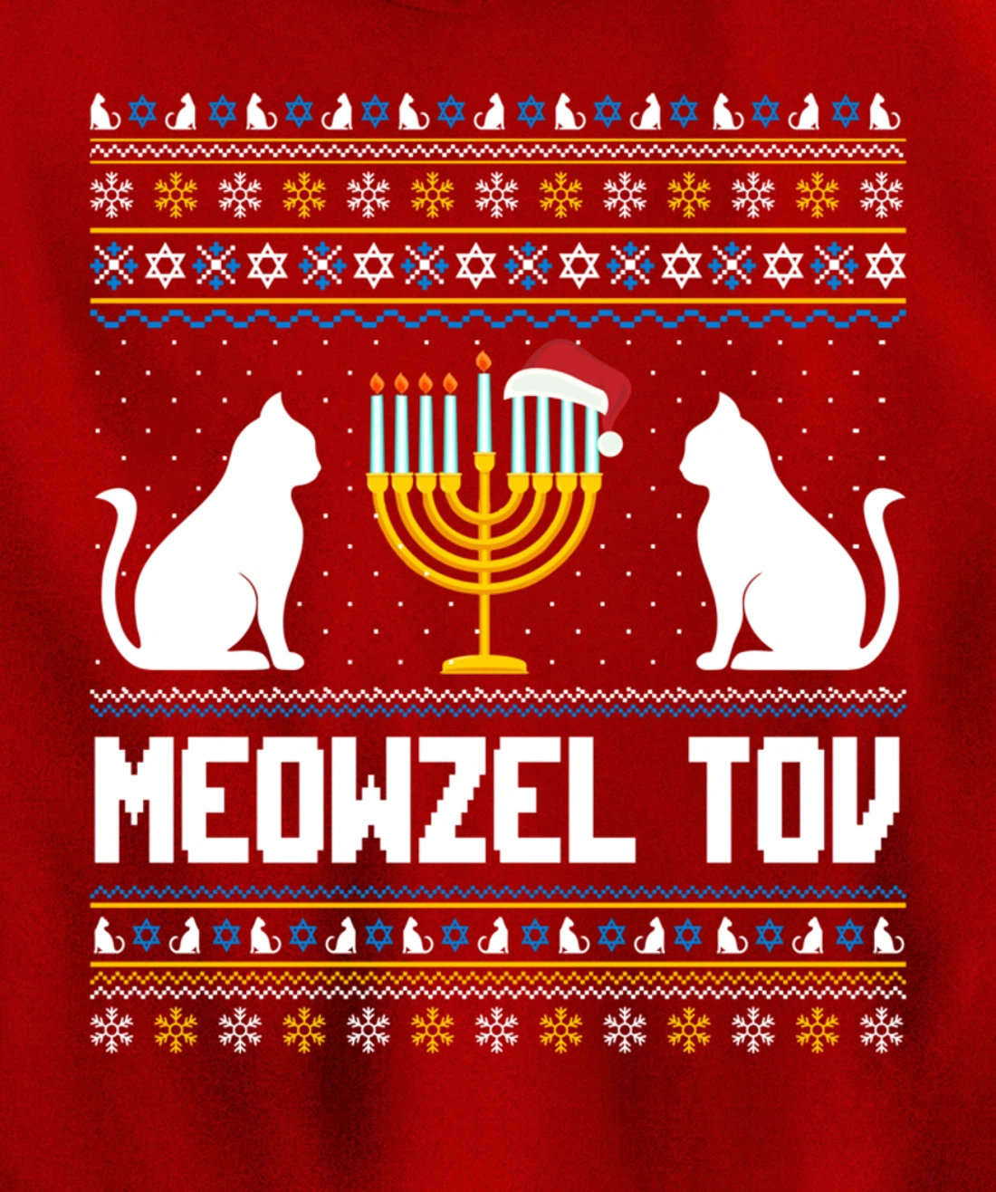 Funny Ugly Hanukkah Sweater Meowzel Tov Chanukah Jewish Cat Pullover Hoodie