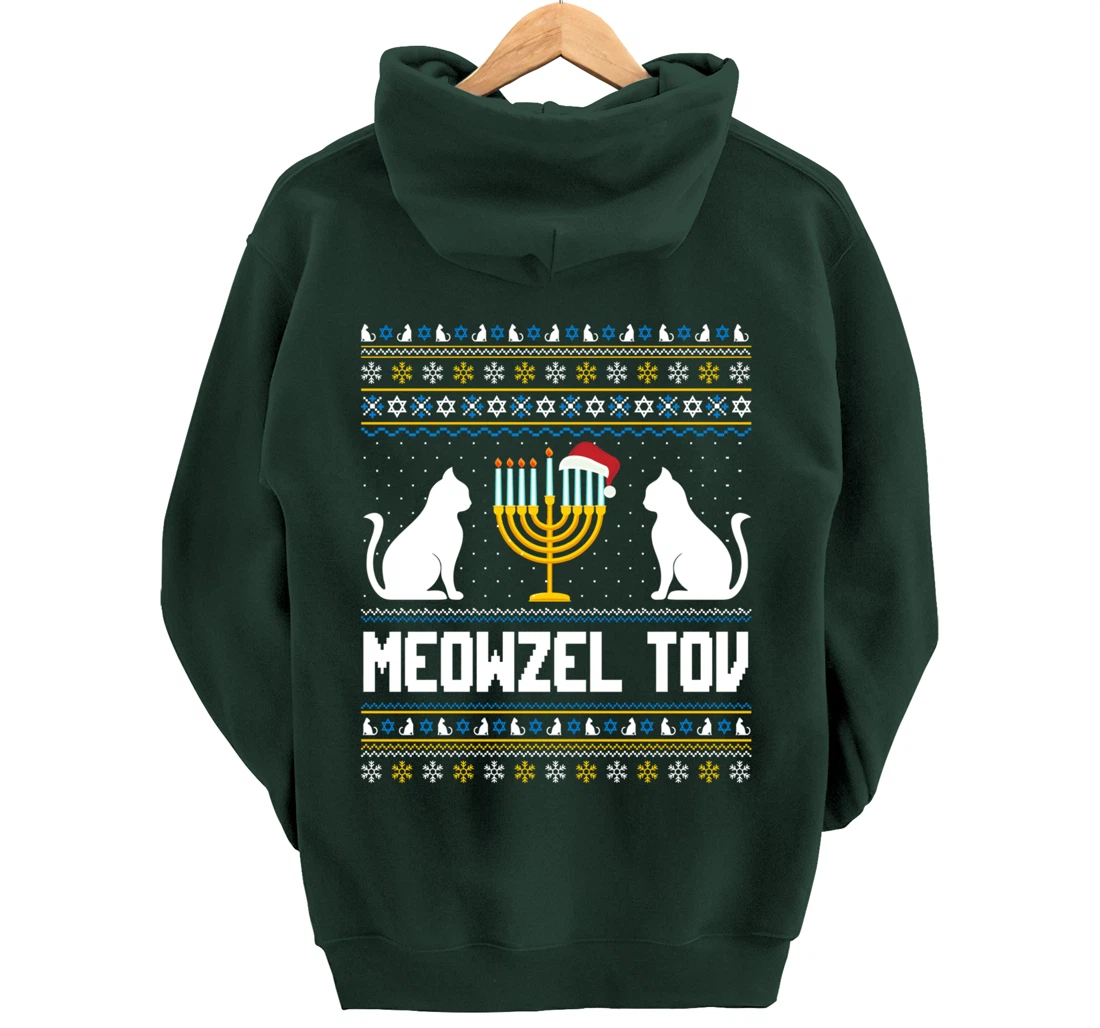 Funny Ugly Hanukkah Sweater Meowzel Tov Chanukah Jewish Cat Pullover Hoodie