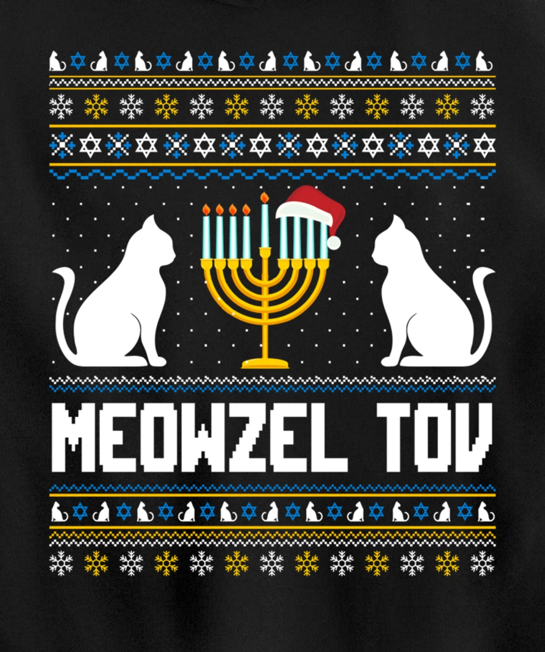 Funny Ugly Hanukkah Sweater Meowzel Tov Chanukah Jewish Cat Pullover Hoodie