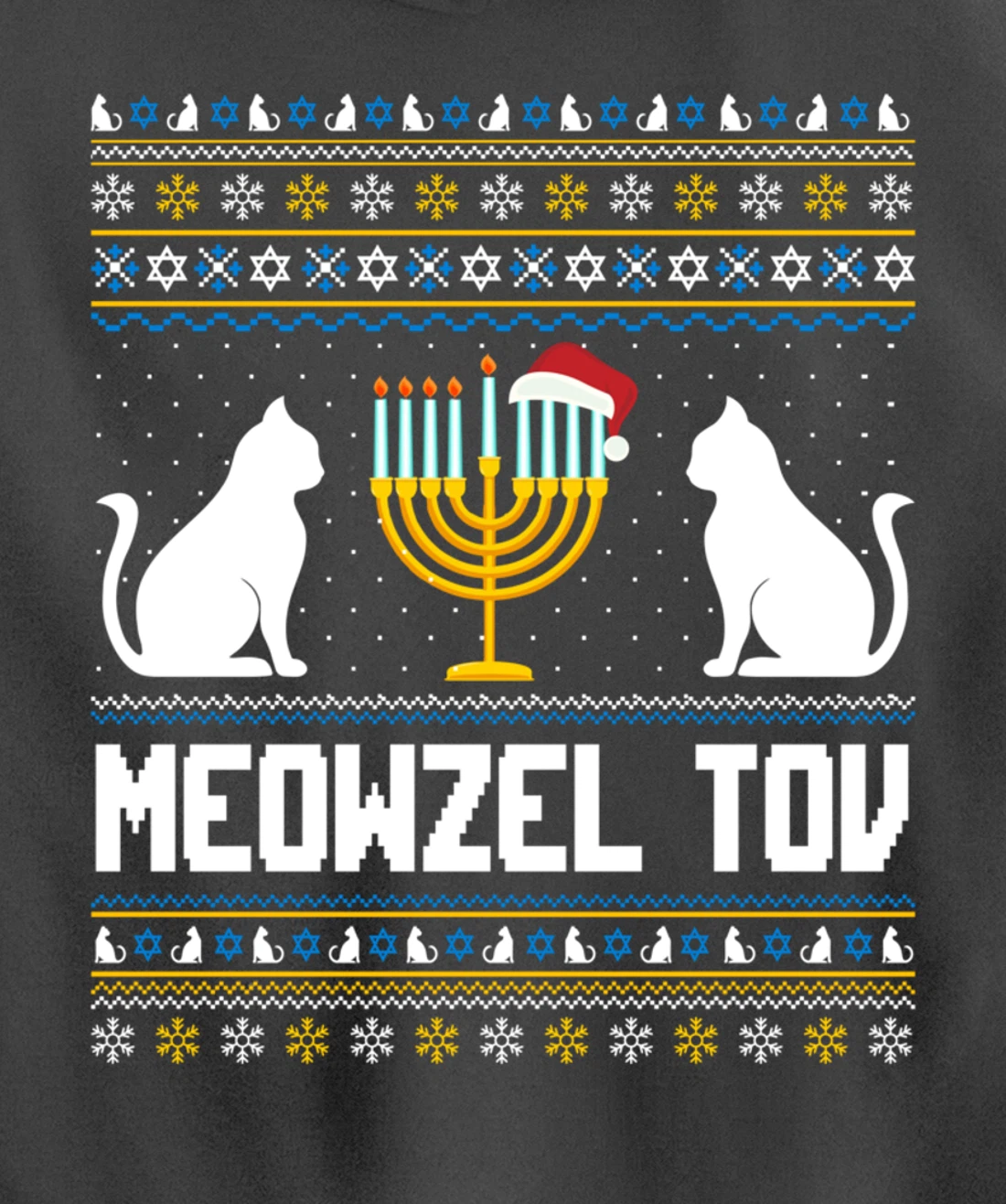 Funny Ugly Hanukkah Sweater Meowzel Tov Chanukah Jewish Cat Pullover Hoodie