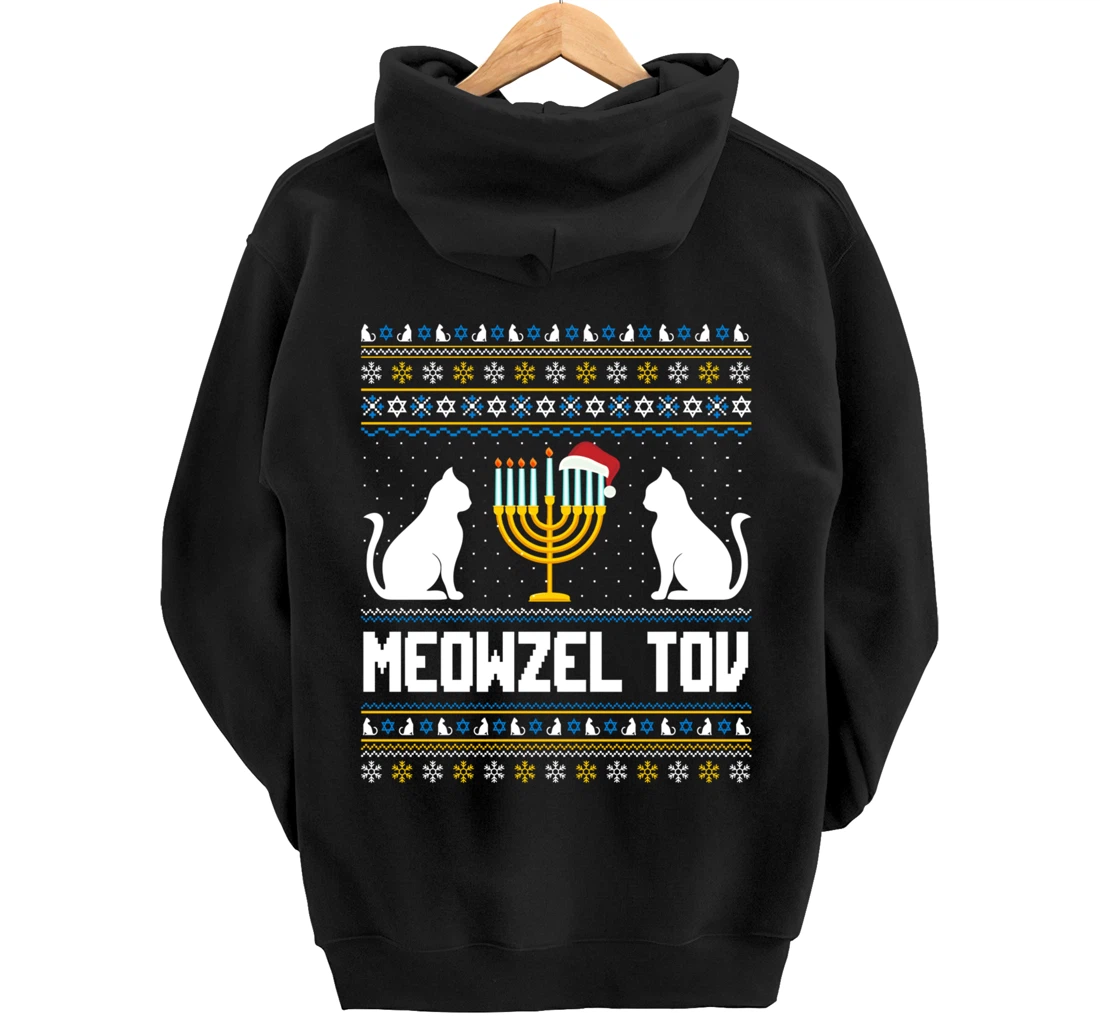 Funny Ugly Hanukkah Sweater Meowzel Tov Chanukah Jewish Cat Pullover Hoodie