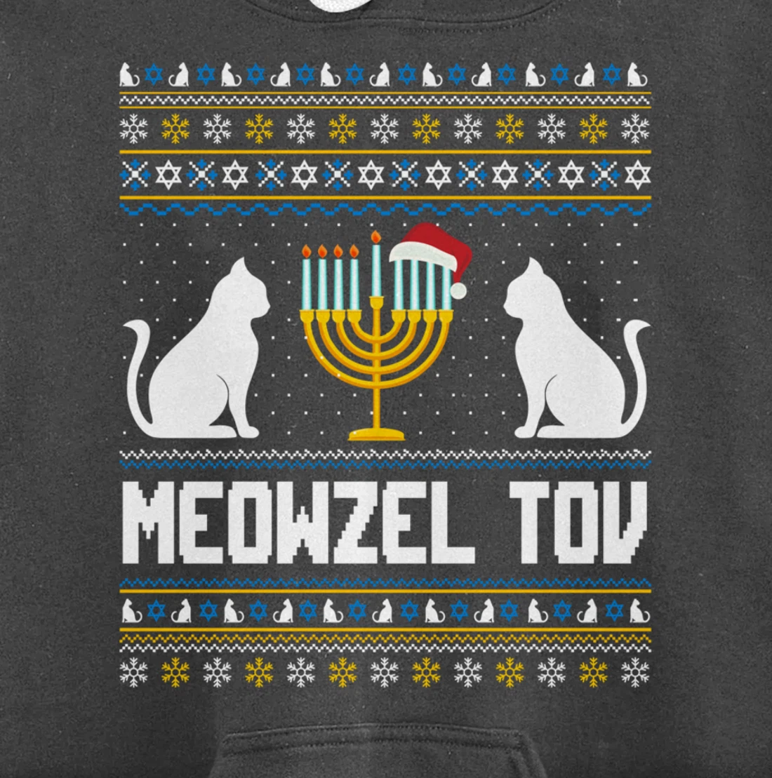Funny Ugly Hanukkah Sweater Meowzel Tov Chanukah Jewish Cat Pullover Hoodie