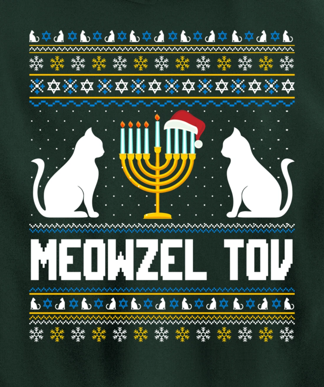 Funny Ugly Hanukkah Sweater Meowzel Tov Chanukah Jewish Cat Pullover Hoodie