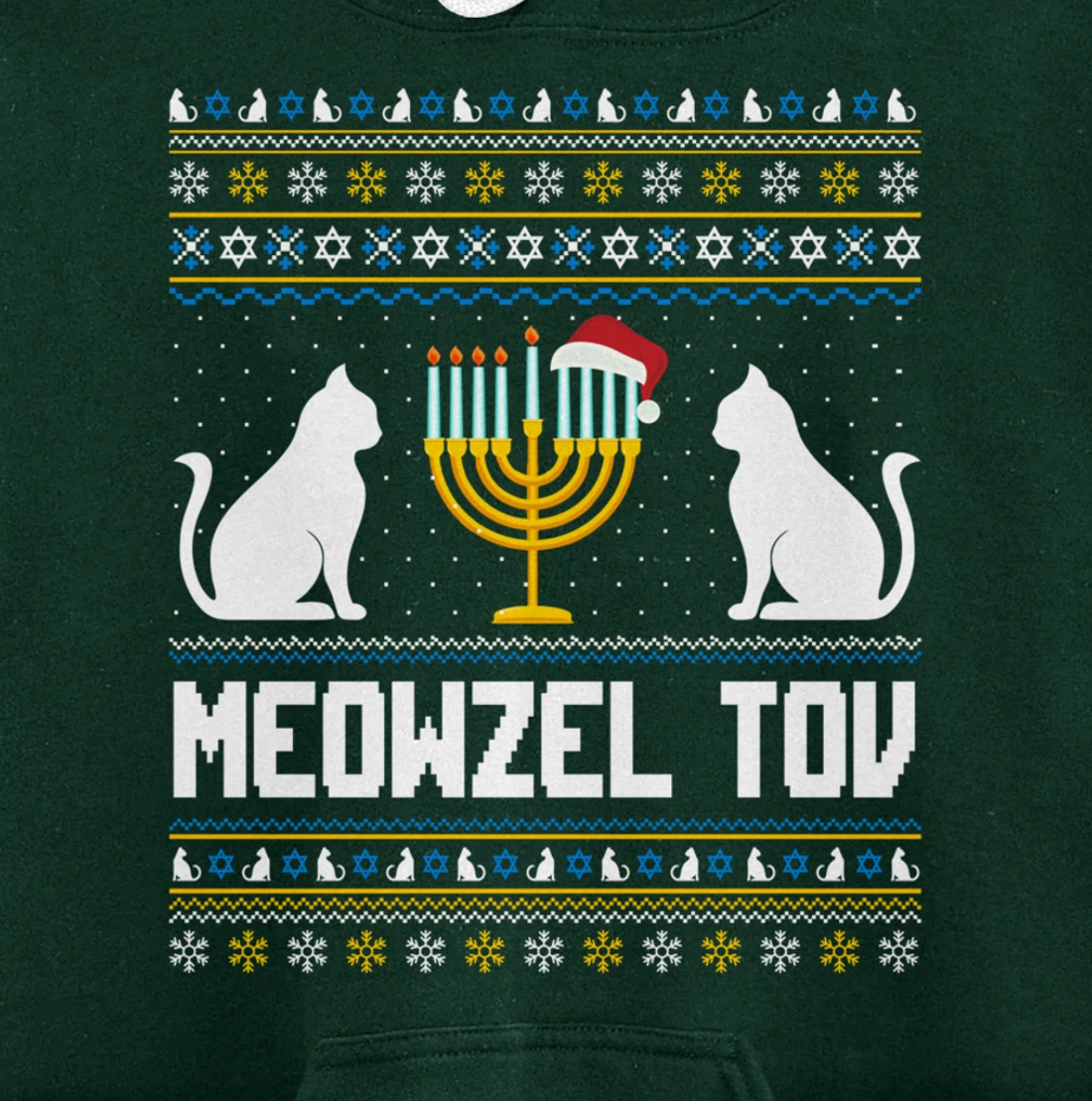 Funny Ugly Hanukkah Sweater Meowzel Tov Chanukah Jewish Cat Pullover Hoodie