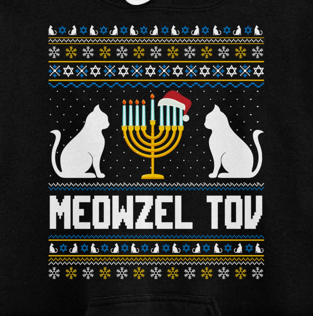 Funny Ugly Hanukkah Sweater Meowzel Tov Chanukah Jewish Cat Pullover Hoodie