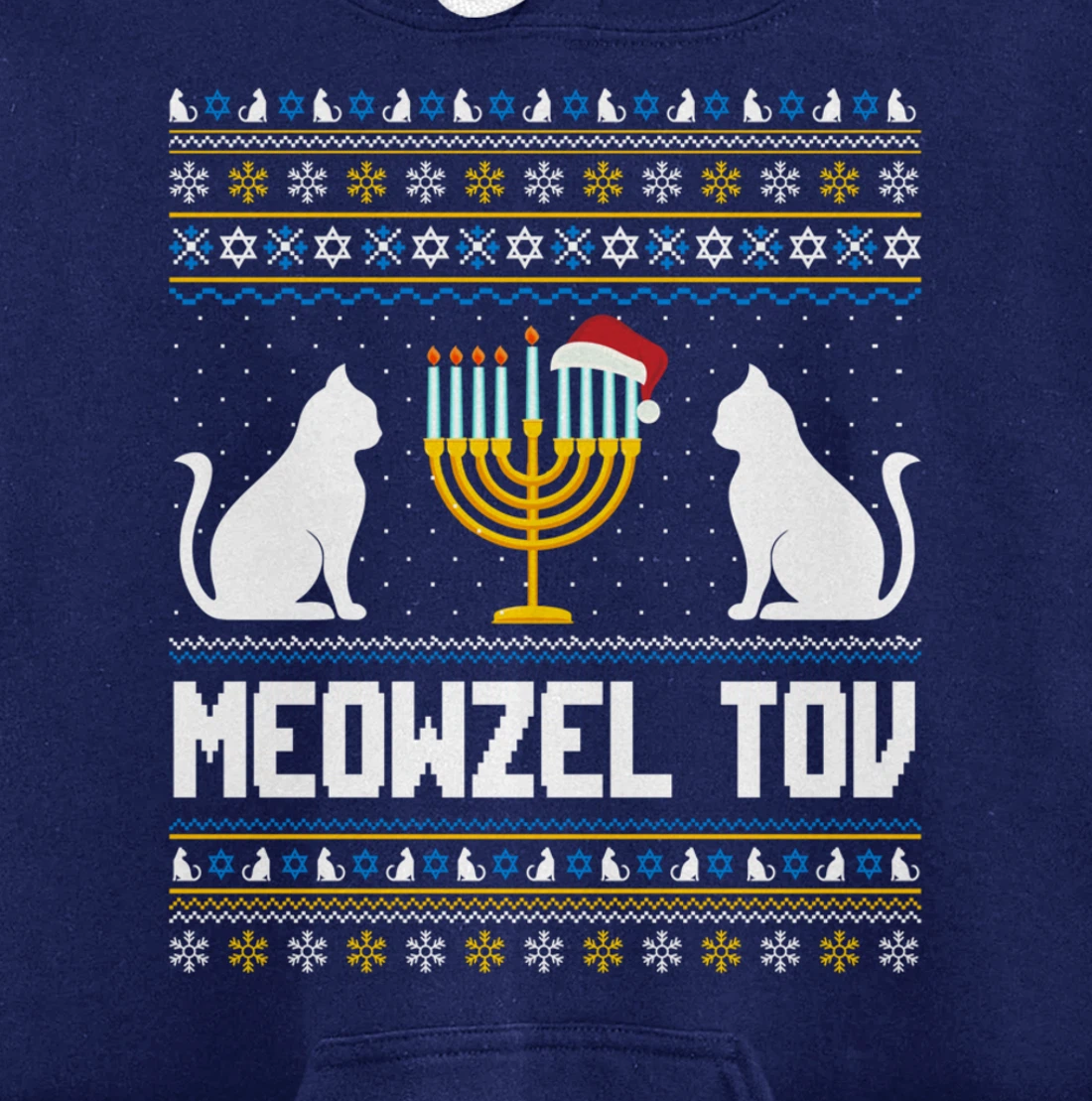 Funny Ugly Hanukkah Sweater Meowzel Tov Chanukah Jewish Cat Pullover Hoodie