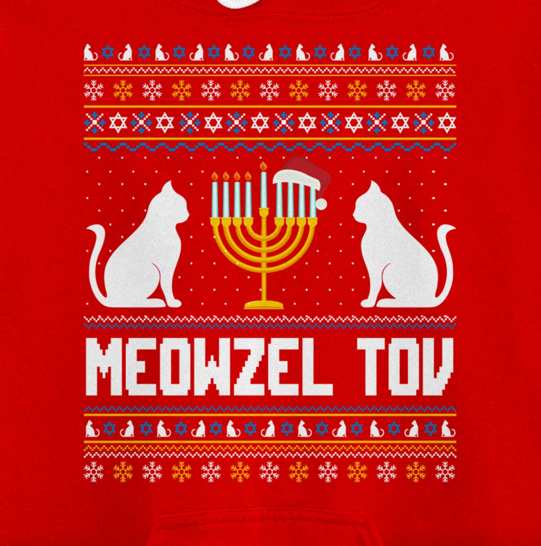 Funny Ugly Hanukkah Sweater Meowzel Tov Chanukah Jewish Cat Pullover Hoodie