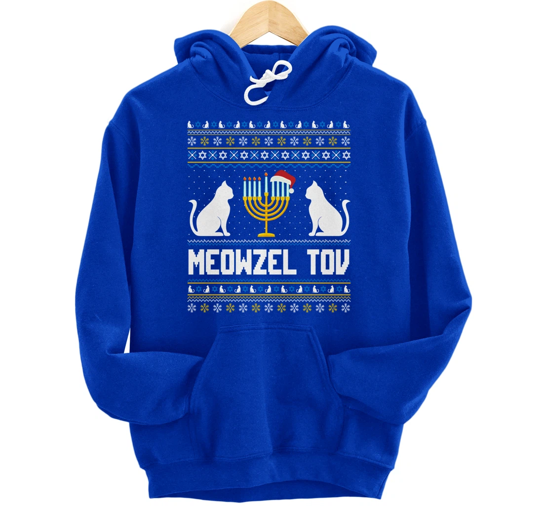 Funny Ugly Hanukkah Sweater Meowzel Tov Chanukah Jewish Cat Pullover Hoodie