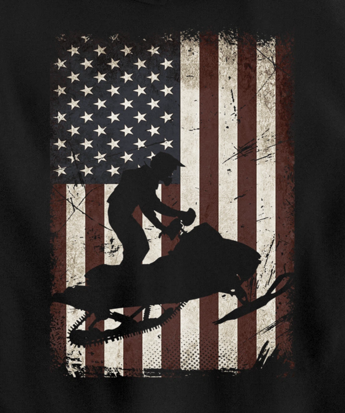 Snowmobiling American Flag Vintage Snowmobile Rider Gift Men Pullover Hoodie