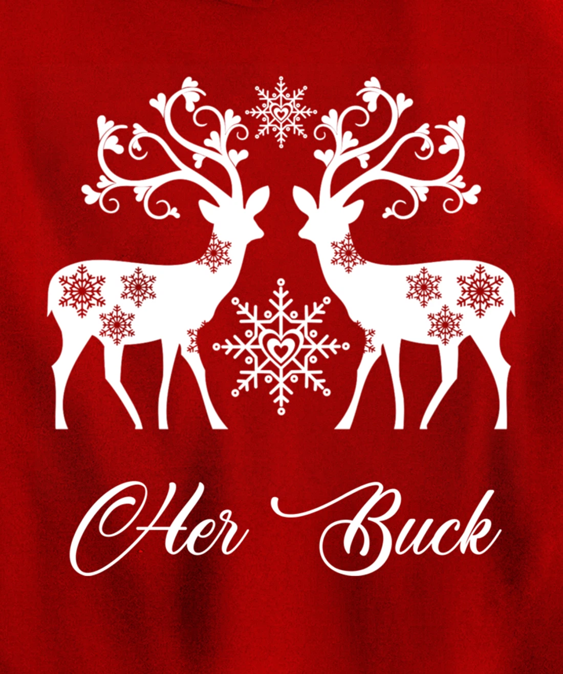 Her Buck His Doe Reindeer Xmas Pajamas Matching Couples Fun Pullover Hoodie