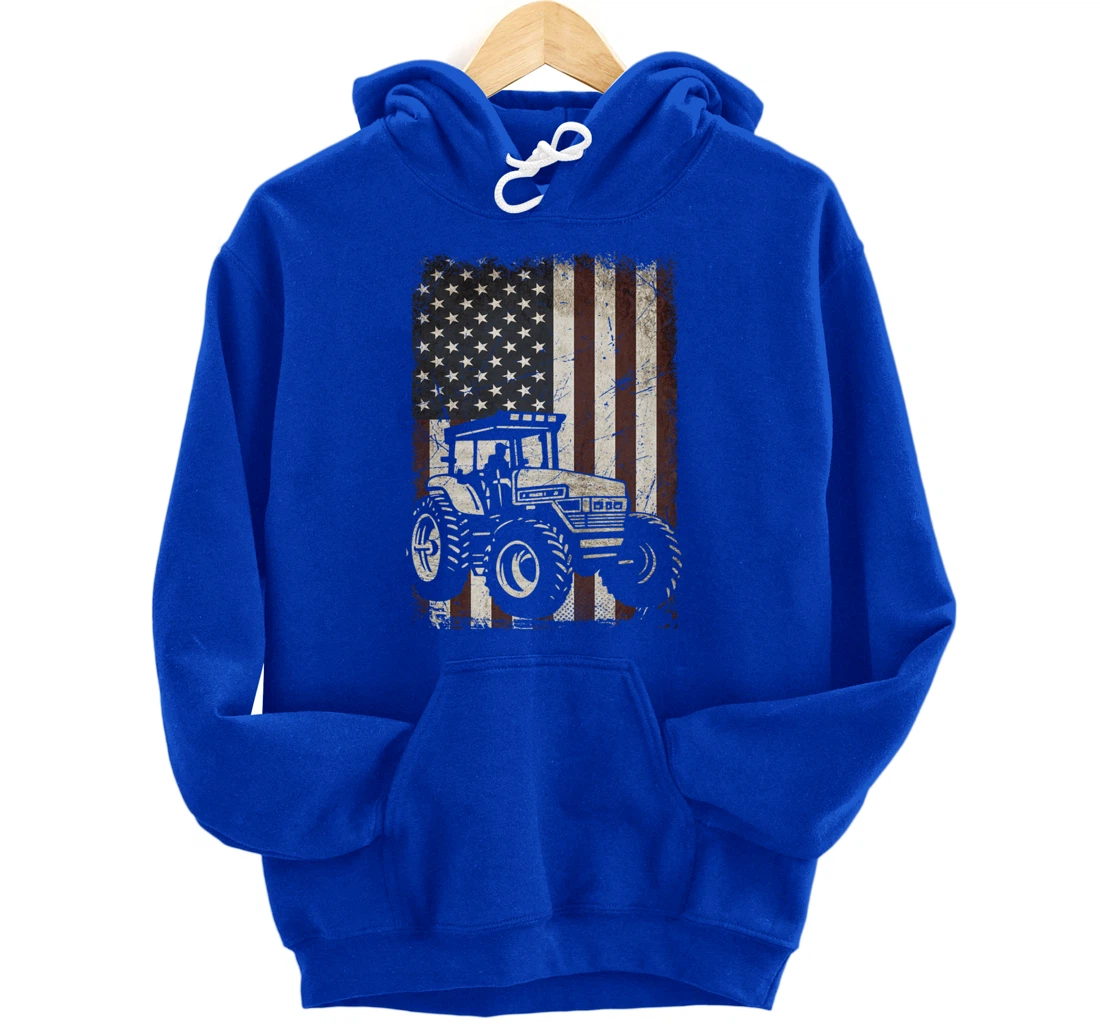Farm Tractors American Flag Vintage Tennis Farming Gifts Men Pullover Hoodie