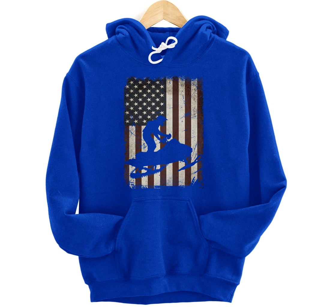 Snowmobiling American Flag Vintage Snowmobile Rider Gift Men Pullover Hoodie