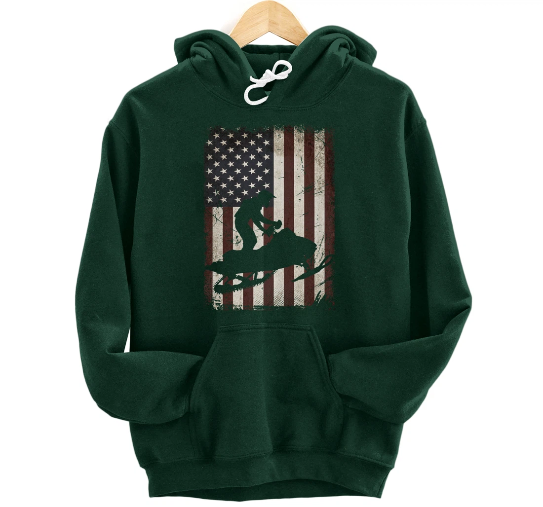 Snowmobiling American Flag Vintage Snowmobile Rider Gift Men Pullover Hoodie