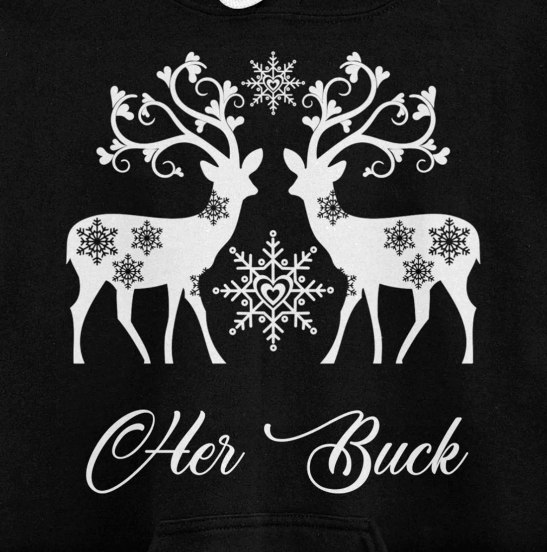 Her Buck His Doe Reindeer Xmas Pajamas Matching Couples Fun Pullover Hoodie
