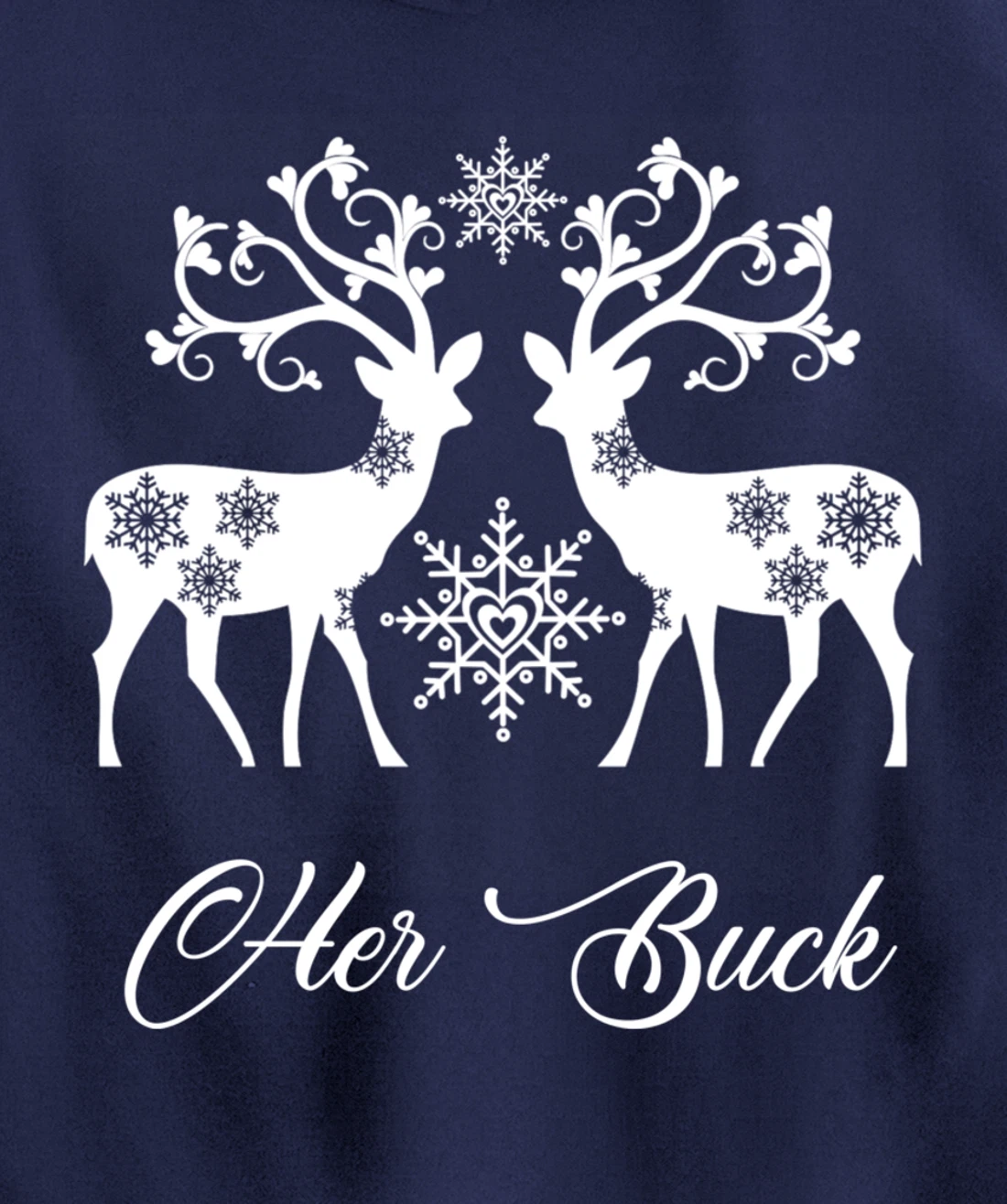 Her Buck His Doe Reindeer Xmas Pajamas Matching Couples Fun Pullover Hoodie