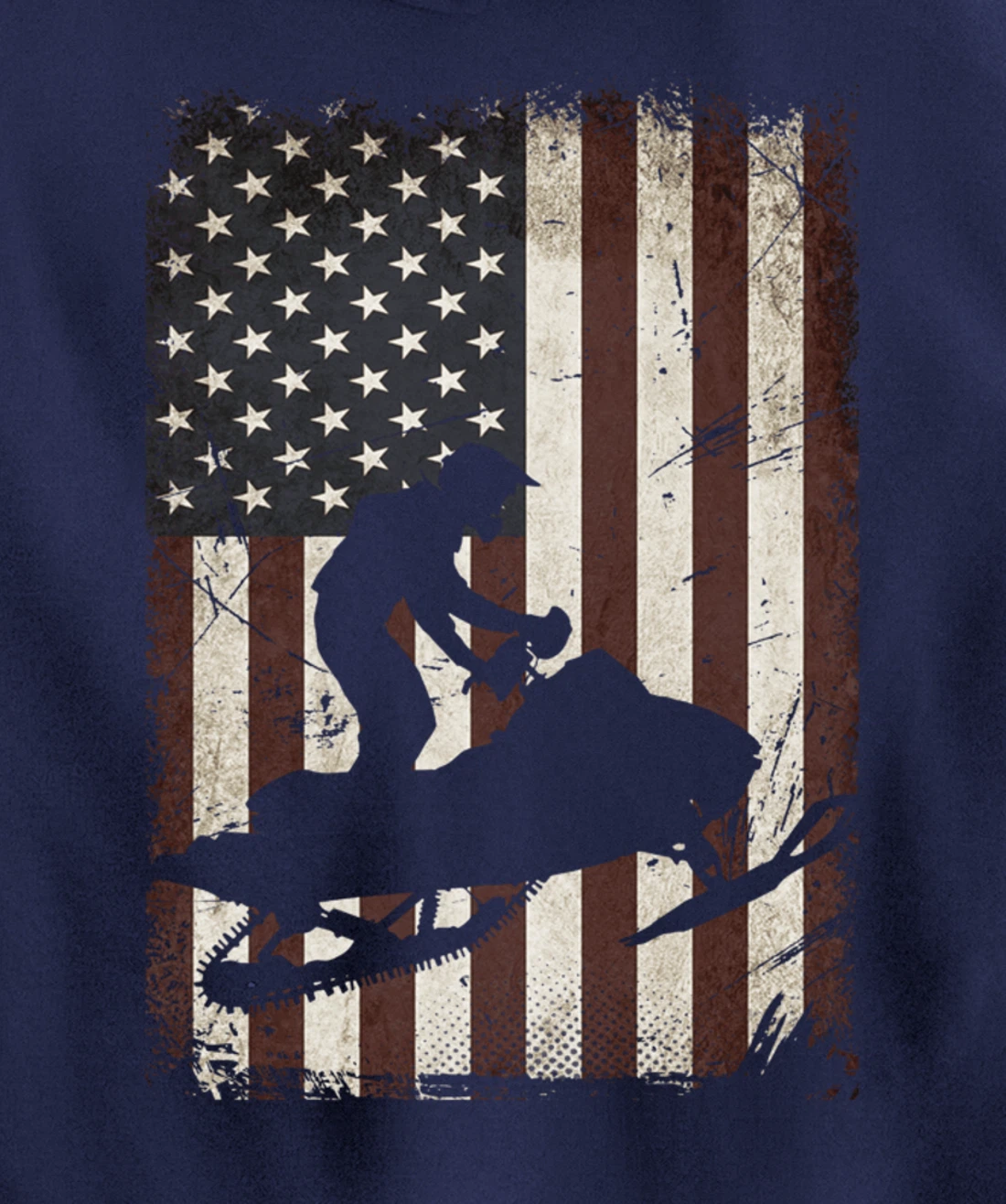 Snowmobiling American Flag Vintage Snowmobile Rider Gift Men Pullover Hoodie