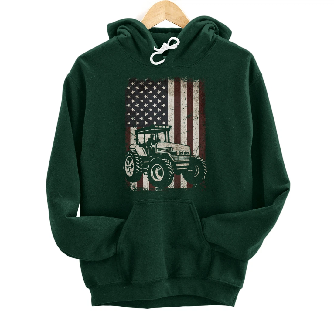 Farm Tractors American Flag Vintage Tennis Farming Gifts Men Pullover Hoodie