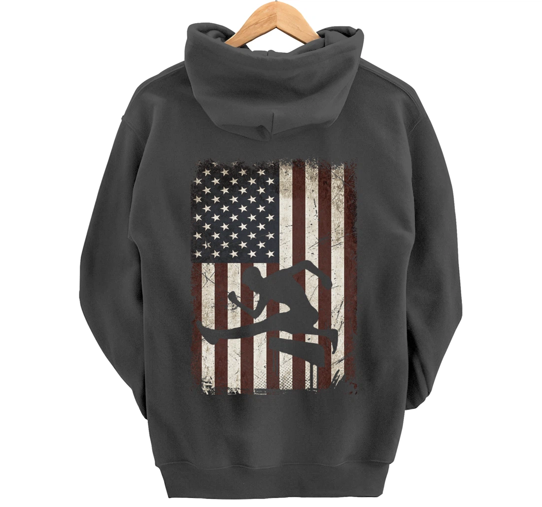 Track and Field Player American Flag Vintage Hurdles Gifts Pullover Hoodie