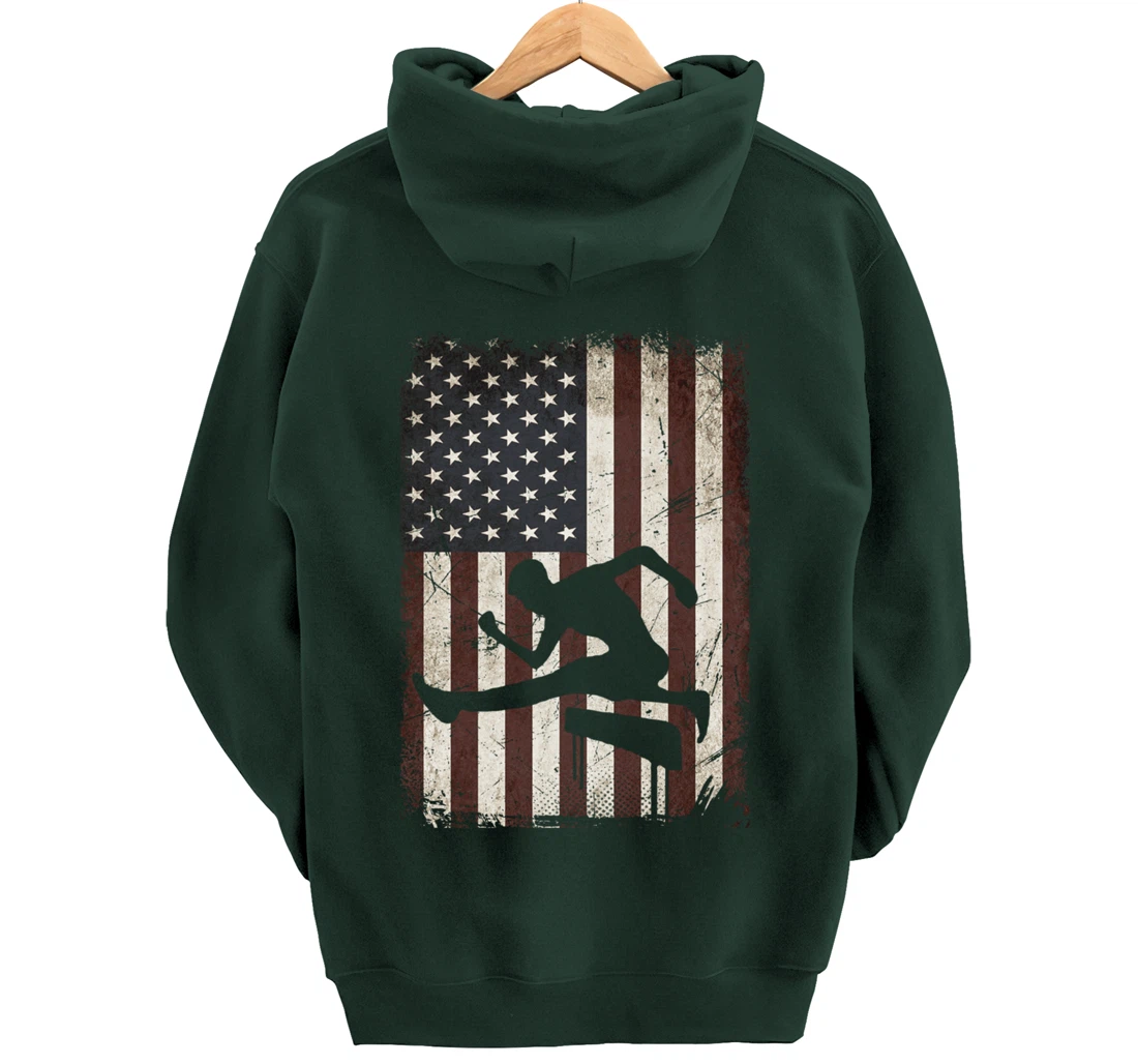 Track and Field Player American Flag Vintage Hurdles Gifts Pullover Hoodie
