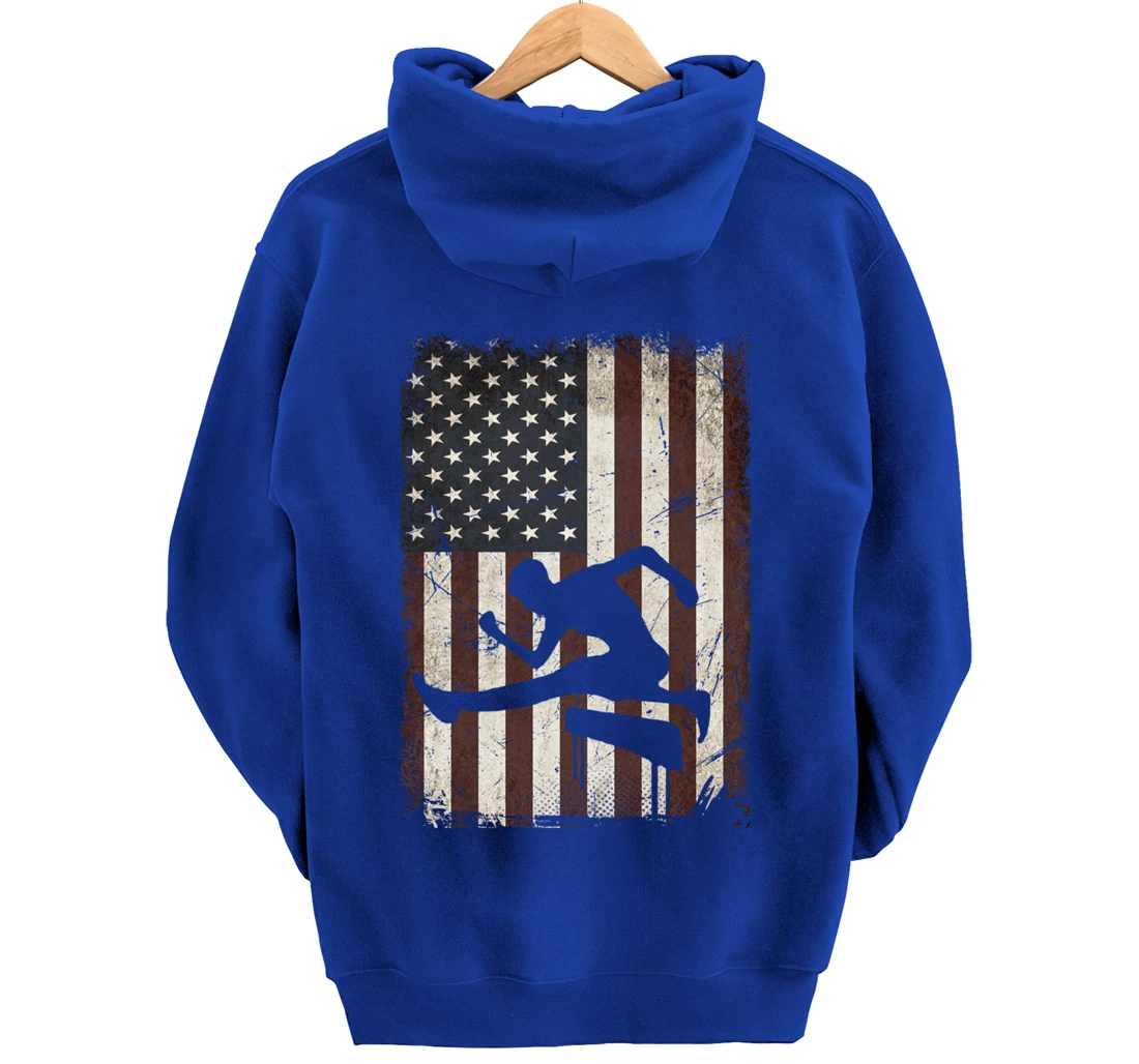 Track and Field Player American Flag Vintage Hurdles Gifts Pullover Hoodie