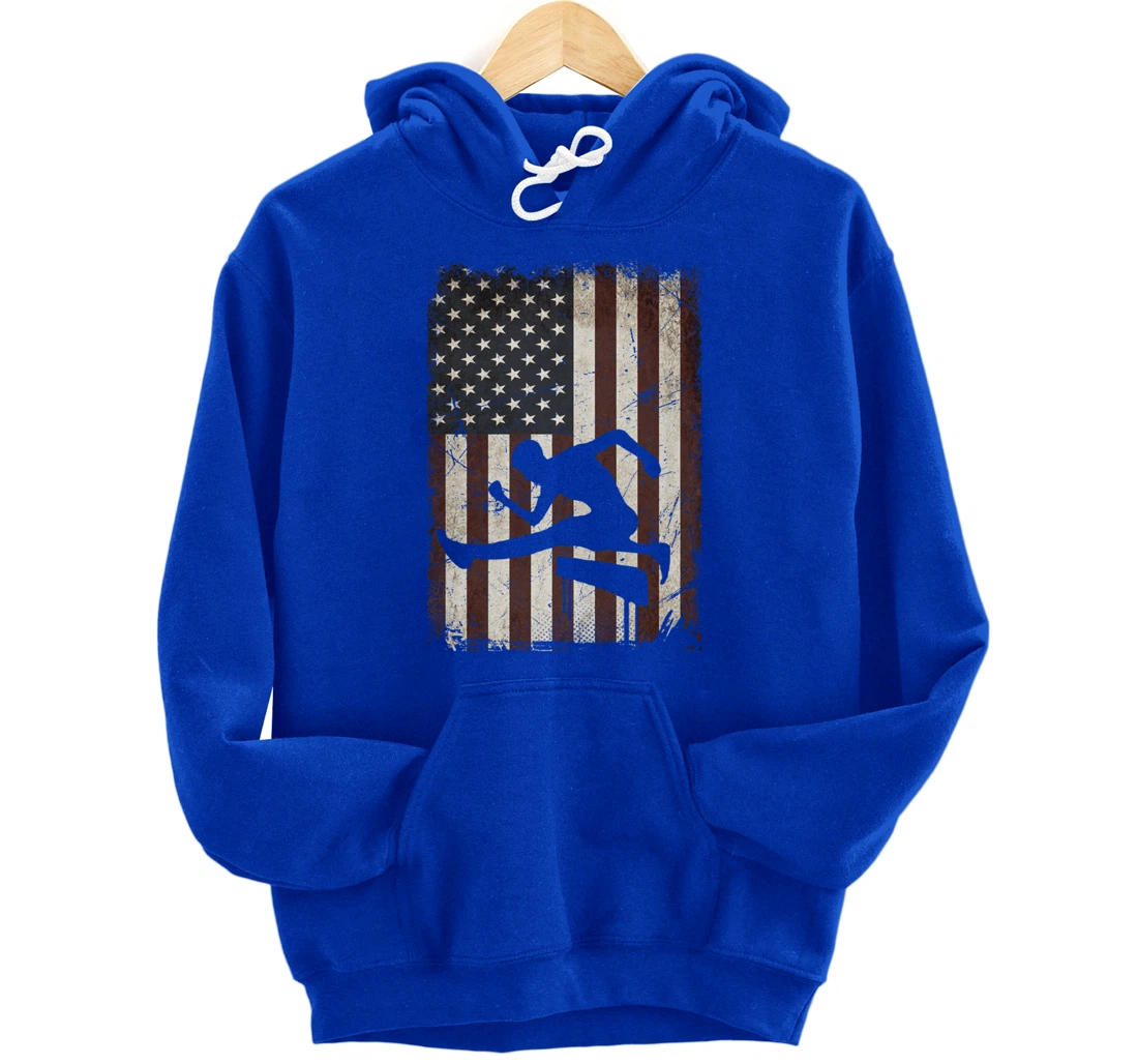 Track and Field Player American Flag Vintage Hurdles Gifts Pullover Hoodie