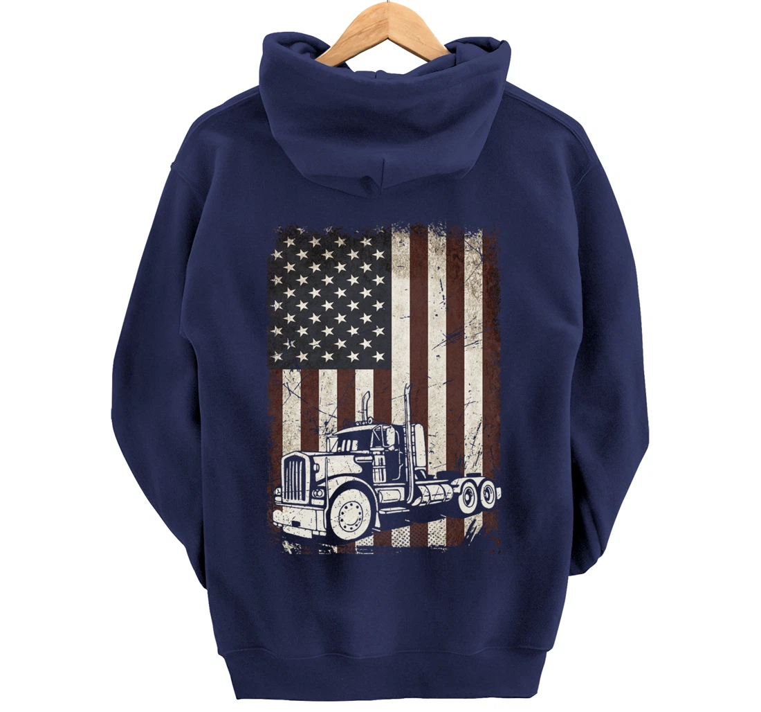 Trucking American Flag Vintage Tennis Truck Trucker Gift Men Pullover Hoodie