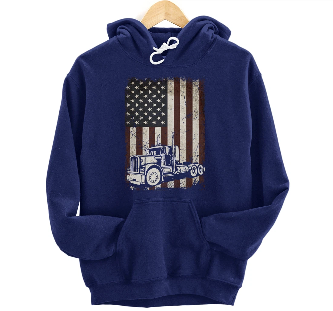 Trucking American Flag Vintage Tennis Truck Trucker Gift Men Pullover Hoodie