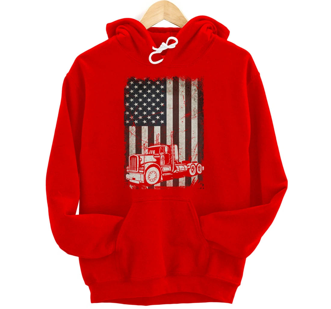 Trucking American Flag Vintage Tennis Truck Trucker Gift Men Pullover Hoodie