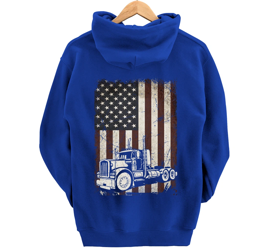 Trucking American Flag Vintage Tennis Truck Trucker Gift Men Pullover Hoodie
