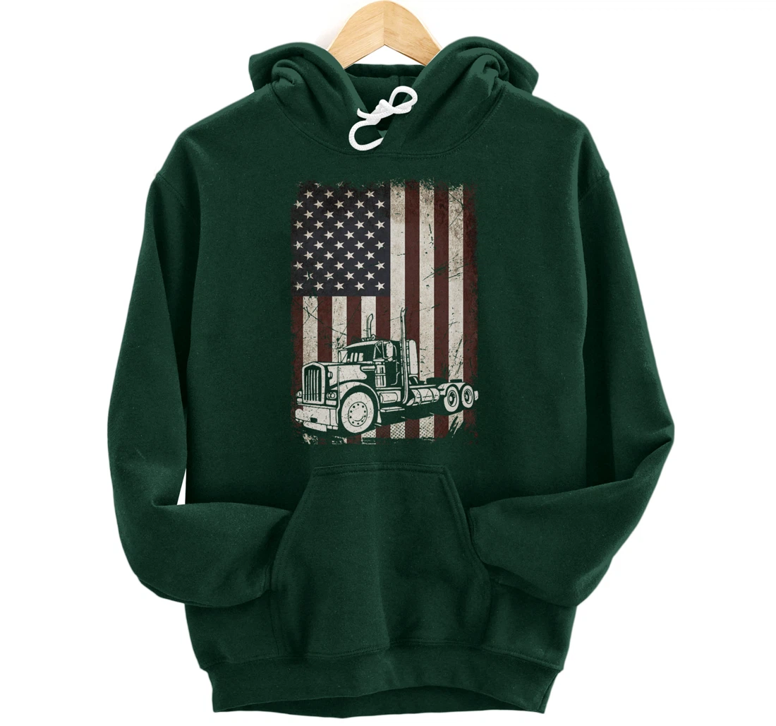 Trucking American Flag Vintage Tennis Truck Trucker Gift Men Pullover Hoodie