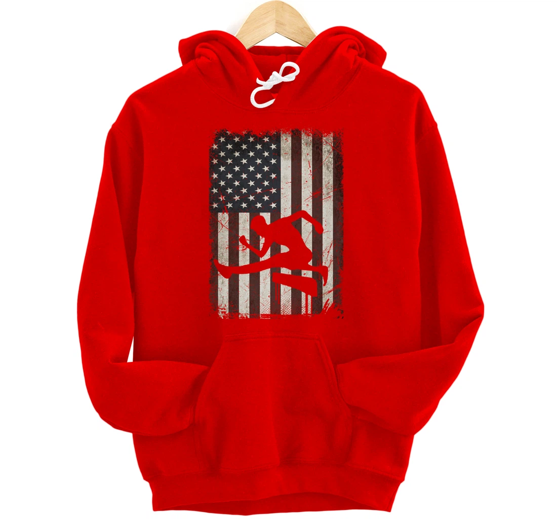 Track and Field Player American Flag Vintage Hurdles Gifts Pullover Hoodie