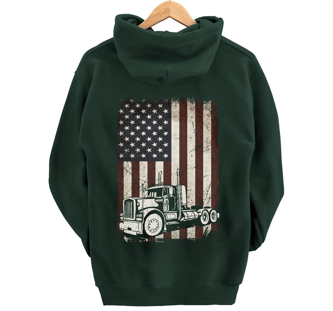 Trucking American Flag Vintage Tennis Truck Trucker Gift Men Pullover Hoodie